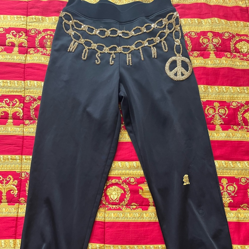Moschino H&M jersey black gold sequin sweatpants size 36 S Italian size